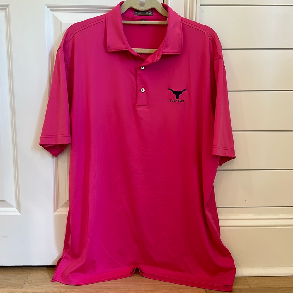 Peter Millar “Summer Comfort” bright pink golf polo, size L